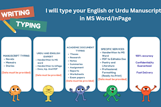 type your english or urdu manuscript in ms word and inpage