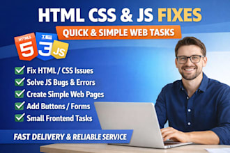 fix HTML CSS javascript bugs and create simple web pages