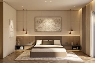 design a modern bedroom with photorealistic render