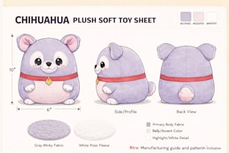 design custom plushie reference sheet stuff animal character design toy techpack