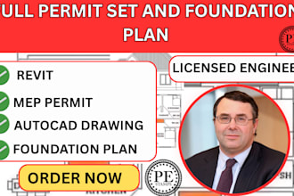 full permit set,revit,autocad drawing,foundation plan,mep permit,usa stamp