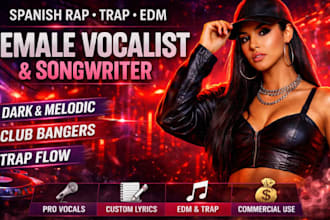 be your pro female spanish rap and trap indie singer, songwriter edm vocalist