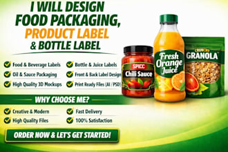 design food packaging, product label, and bottle label design