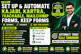 set up and automate kajabi, kartra, teachable, mailchimp forms keap forms basin