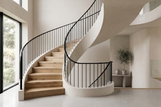 do 3d staircase design, spiral staircase, photorealistic rendering and interior