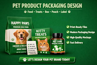 design pet food packaging, product labels and custom box packaging design
