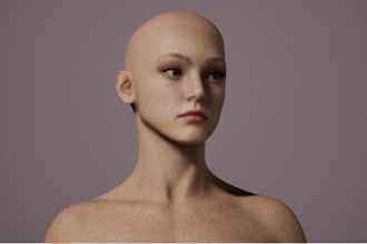 create a hyper realistic 3d head sculpt with cinematic skin shaders and rigging