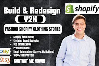 build shopify store, redesign shopify store, y2k fashion clothing store setup