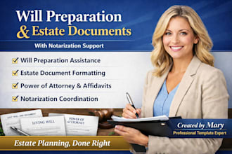 assist with will preparation,estate planning documents, and notarization support