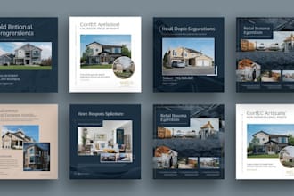 design real estate social media posts, flyer, banner annual report marketing ads
