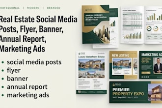 design real estate social media posts, flyer, banner annual report marketing ads