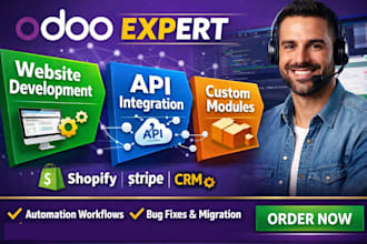 do odoo website development, api integration and custom module