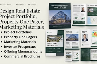 design real estate project portfolio, property one pager, marketing materials