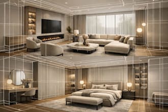 draw modern interior 3d rendering room apartment house interior design