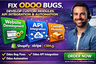 fix odoo bugs, errors, develop custom modules, API integration and automation