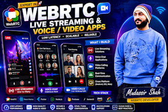 build webrtc live streaming app, voice chat and video call system