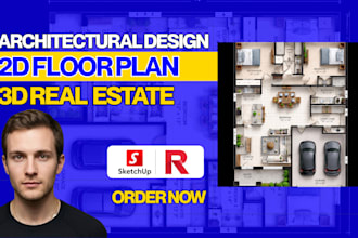 design architectural 2d floor plan, 3d floor plan, elevation for real estate