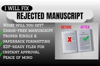 fix KDP rejected manuscript, low quality kindle formatting, and cover rejection
