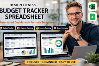 design fitness budget tracker spreadsheet, automated dashboard, formula template