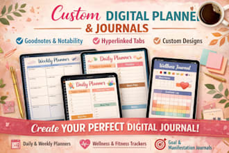 design etsy digital planner, etsy digital product, custom digital journals