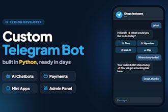 develop a custom telegram bot in python with ai and payment integration