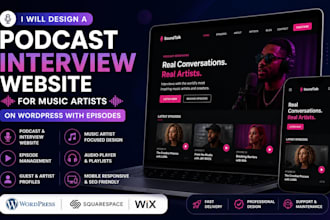 design a podcast interview website for music artists on wordpress with episode