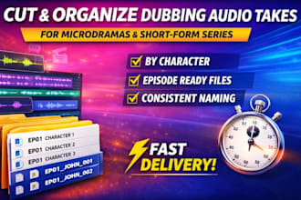 cut and organize dubbing audio takes for microdramas fast