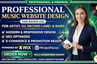 design music website for artist dj record label band on wix, wordpress promotion