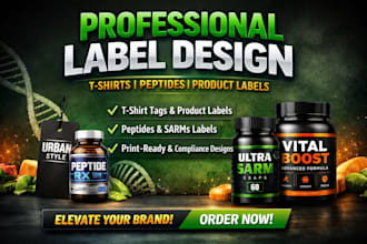do tshirt label design, peptide and sarms label design, product label design