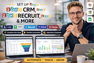 set up zoho CRM, zoho one, zoho recruit, zoho salesiq, zoho forms and desk
