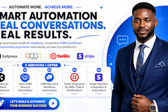setup botpress ai chatbot integrate zoho crm records flow twilio stripe payment
