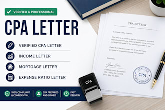 write verified CPA letter, income letter, mortgage letter, expense ratio letter