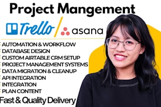 setup and design database project workflows in trello asana clickup