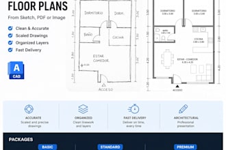 redraw architectural floor plans in autocad professionally
