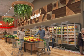 renovate 3d supermarket  retail store grocery shop cgi food mart interior design