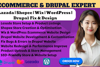develop lazada shopee stores and design or fix drupal website or wordpress