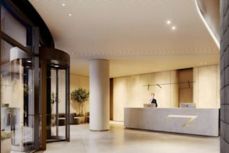design 3d lobby, reception area, office and entrance interior with rendering