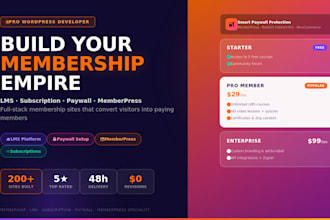 build pro membership website, lms, subscription website, memberpress, paywall