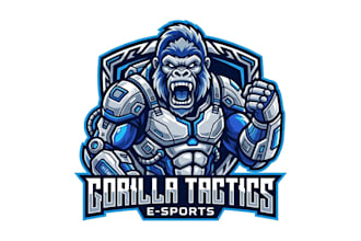 create futuristic gorilla robot logo for gaming and esports