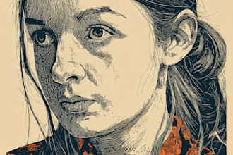 create a portrait print linocut style digital art