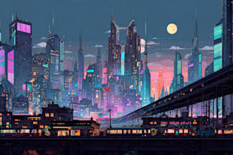 draw illustration of futuristic cyberpunk city