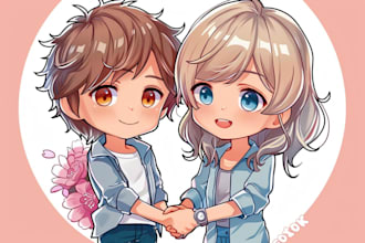 draw cute couple colorful chibi art