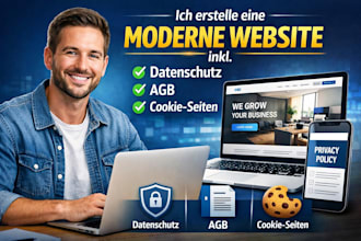 erstelle eine moderne website inkl datenschutz, agb und cookie seiten