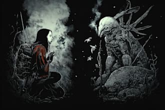 draw dark fantasy horror art for your commercial products