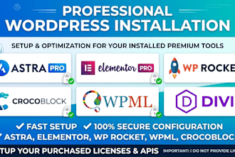 install  wp rocket, crocoblock, wpml, and elementor pro