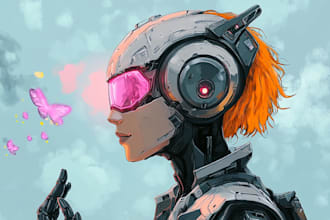 design futuristic mecha robots and pilots cyberpunk concept art