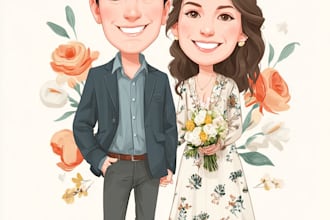 do caricature, caricature portrait, couple logo for you
