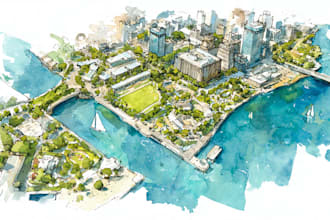 design a watercolor map illustration of your city or venue