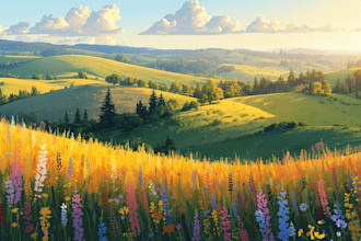 draw landscape illustration in colored