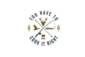 design hunting cooking logo with eating wild game fish